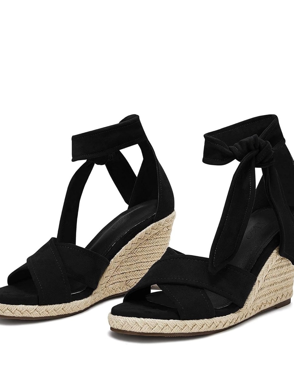 Laicigo Black Ankle-Tie Wedge Espadrille Sandals NWT